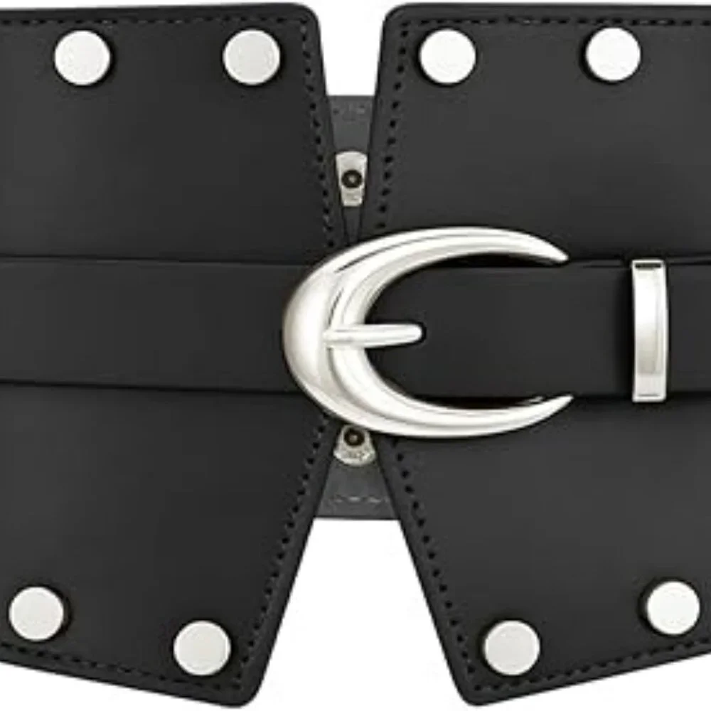 Women's Wide Belt Classic Black Luxury w Rivets Cinch for Dresses fits 31